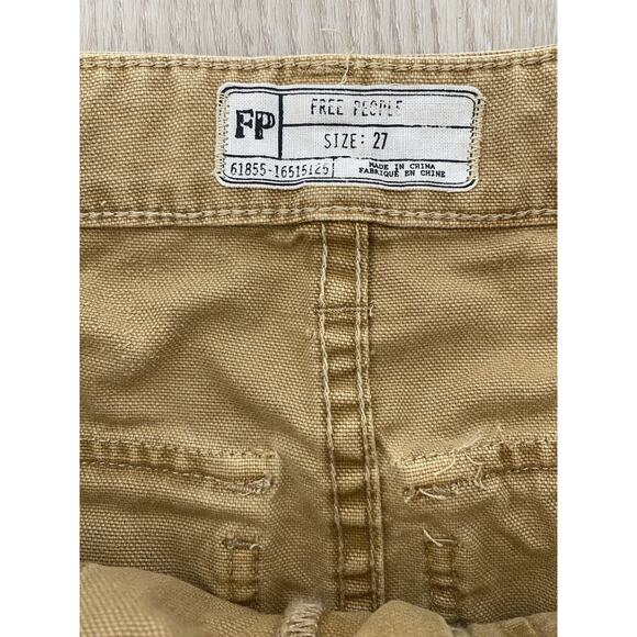 Free People Khaki Tan Cargo Denim Mini Skirt Sz 27 Y2K Grunge Distressed - Picture 6 of 10